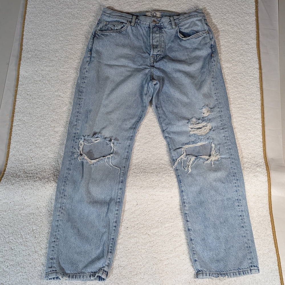 We The Free Blue Boyfriend Jeans Distressed Casual Size 30